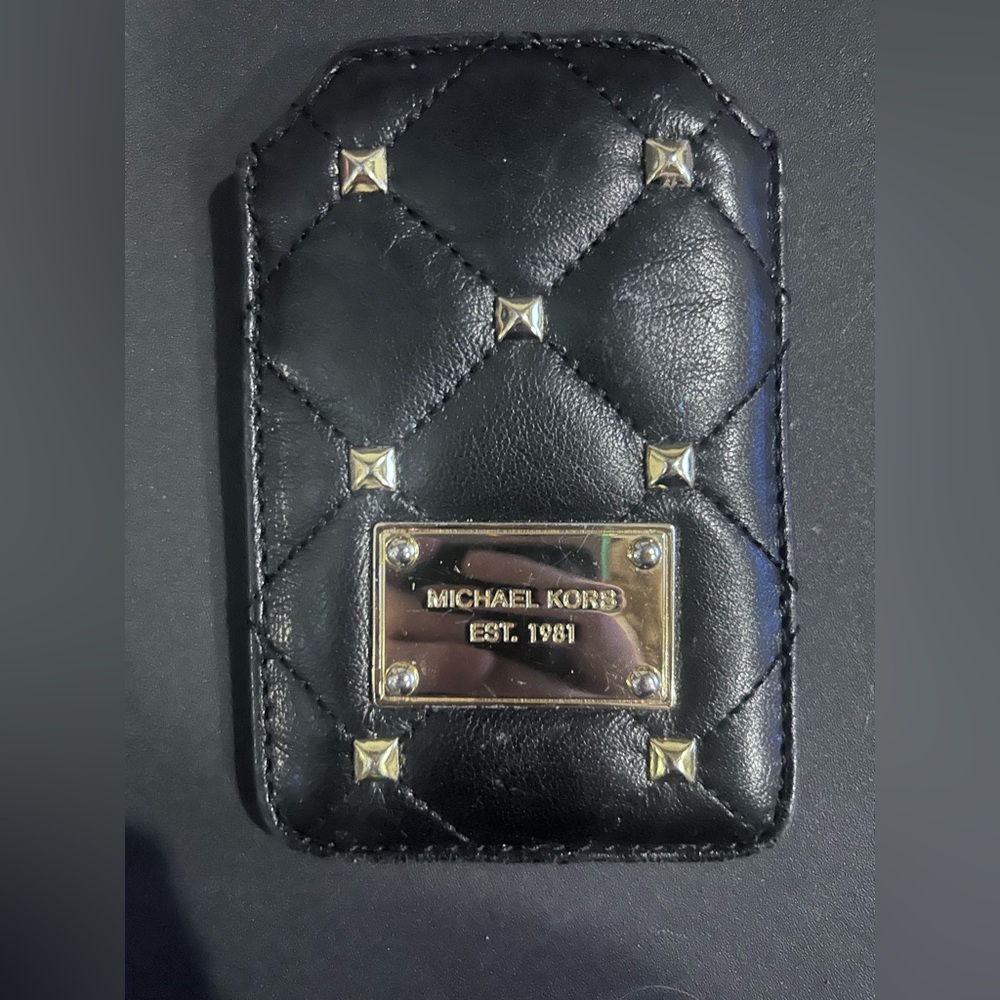 Michael Kors Black Quilted Card Case with Gold Accents